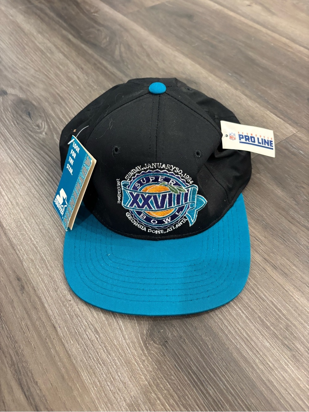 STARTER Black and Teal Super Bowl XXVIII Snapback Hat